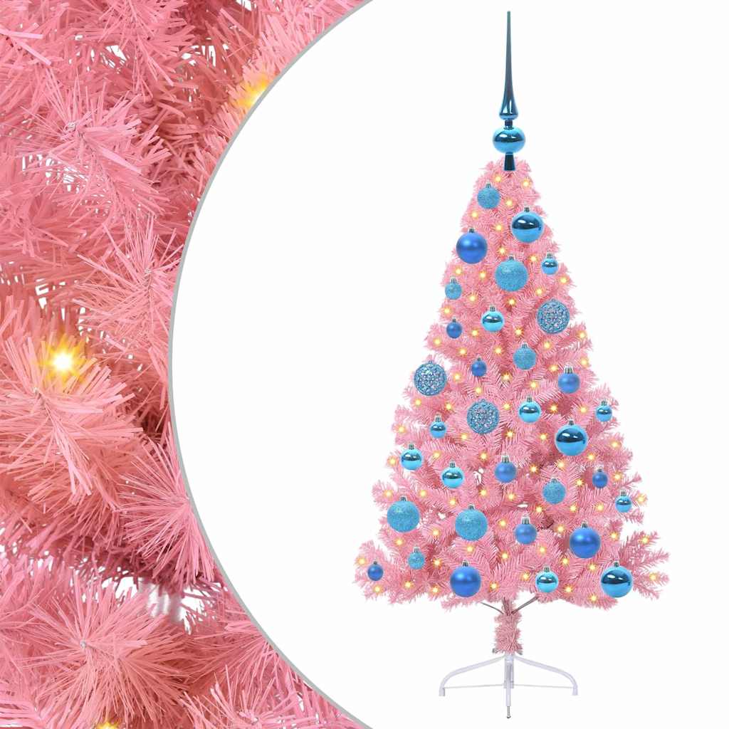 VidaXL sapin de Noël artificiel illuminé avec 150 LED rose 120 cm PVC