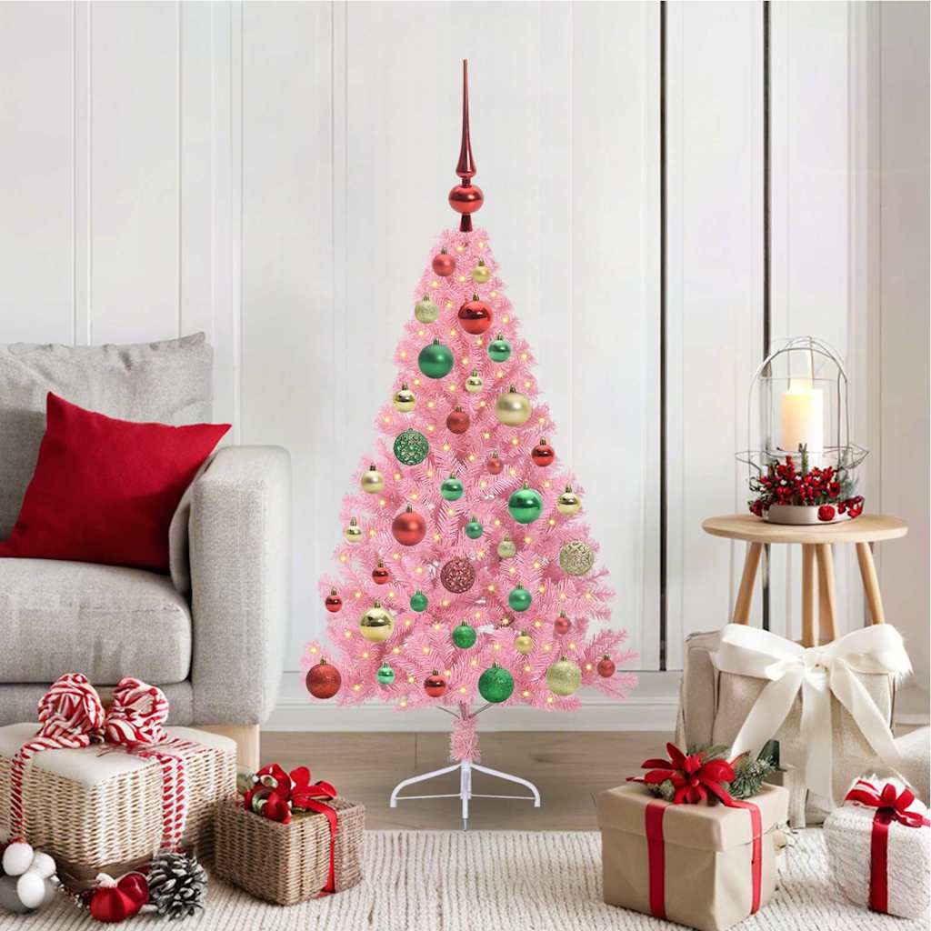 VidaXL sapin de Noël artificiel illuminé avec 150 LED rose 120 cm PVC