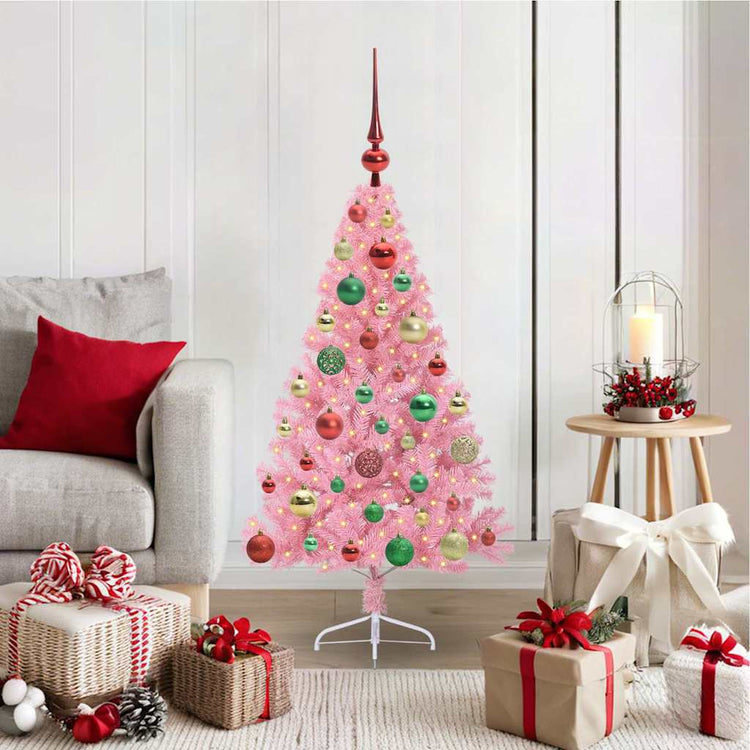 VidaXL sapin de Noël artificiel illuminé avec 150 LED rose 120 cm PVC