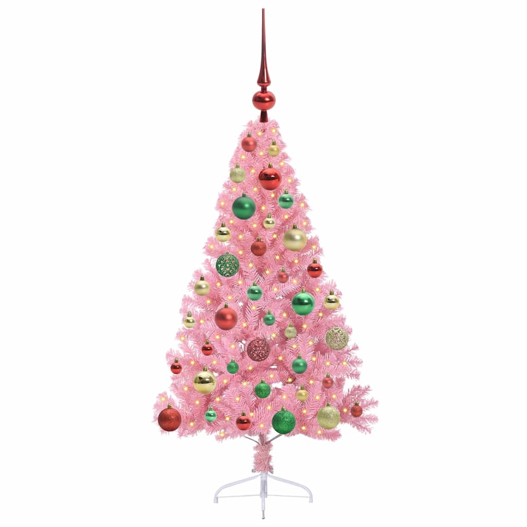 VidaXL sapin de Noël artificiel illuminé avec 150 LED rose 120 cm PVC