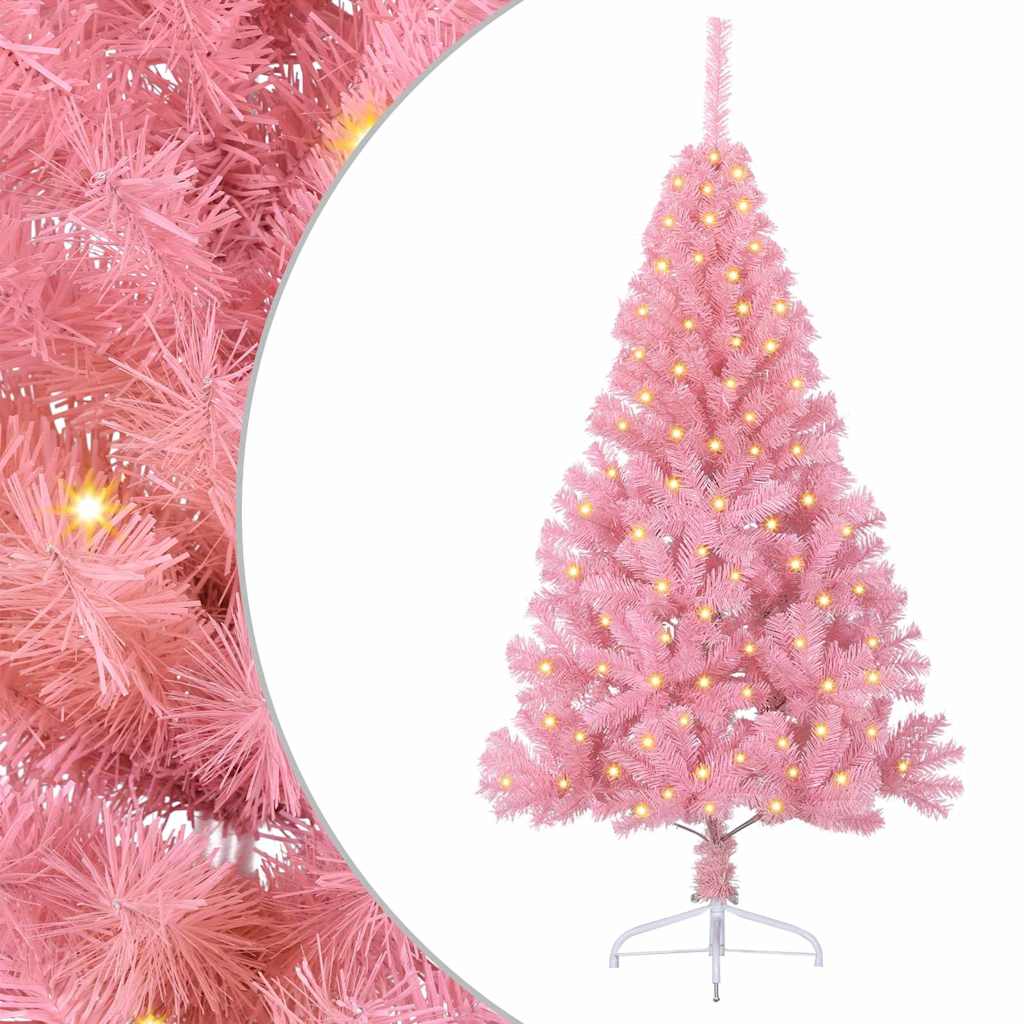 VidaXL sapin de Noël artificiel illuminé avec 150 LED rose 150 cm PVC