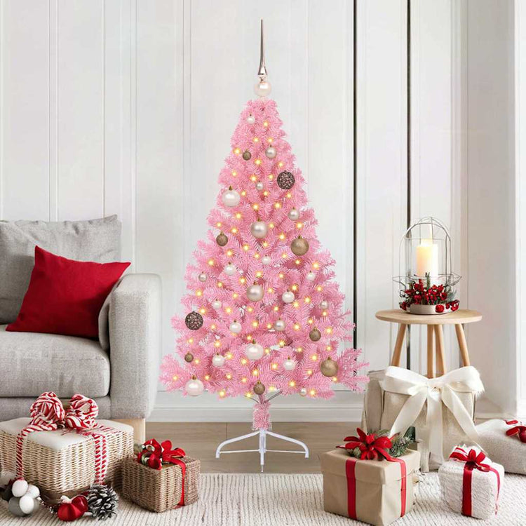 VidaXL sapin de Noël artificiel illuminé avec 150 LED rose 150 cm PVC