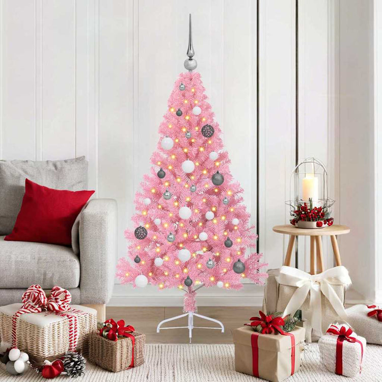 VidaXL sapin de Noël artificiel illuminé avec 150 LED rose 150 cm PVC