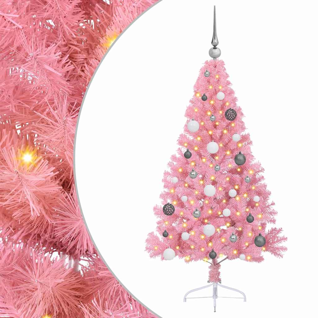 VidaXL sapin de Noël artificiel illuminé avec 150 LED rose 150 cm PVC