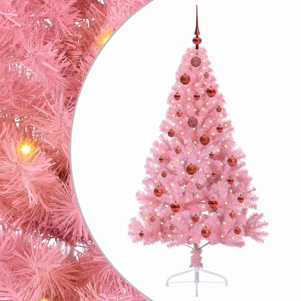 VidaXL sapin de Noël artificiel illuminé avec 150 LED rose 150 cm PVC