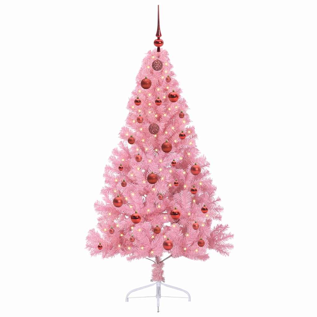 VidaXL sapin de Noël artificiel illuminé avec 150 LED rose 150 cm PVC