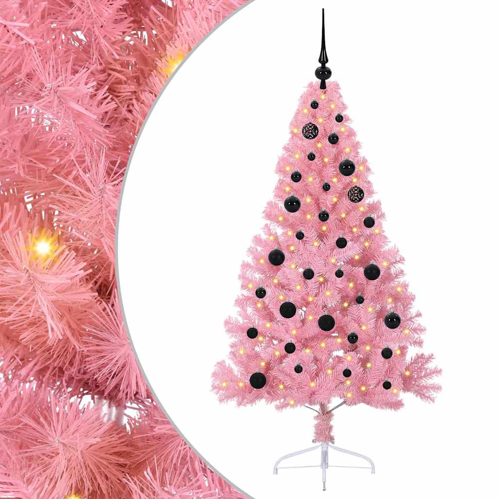 VidaXL sapin de Noël artificiel illuminé avec 150 LED rose 150 cm PVC