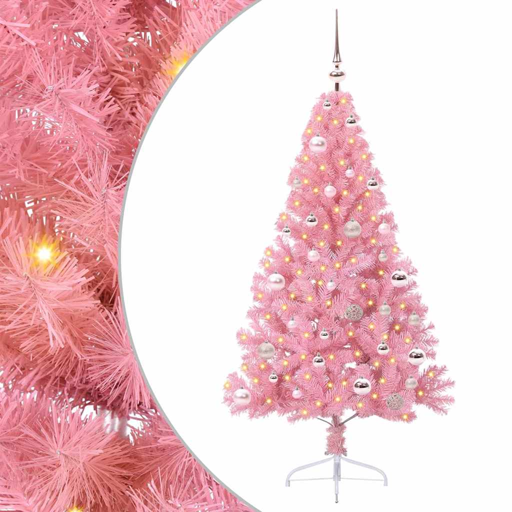 VidaXL sapin de Noël artificiel illuminé avec 150 LED rose 150 cm PVC
