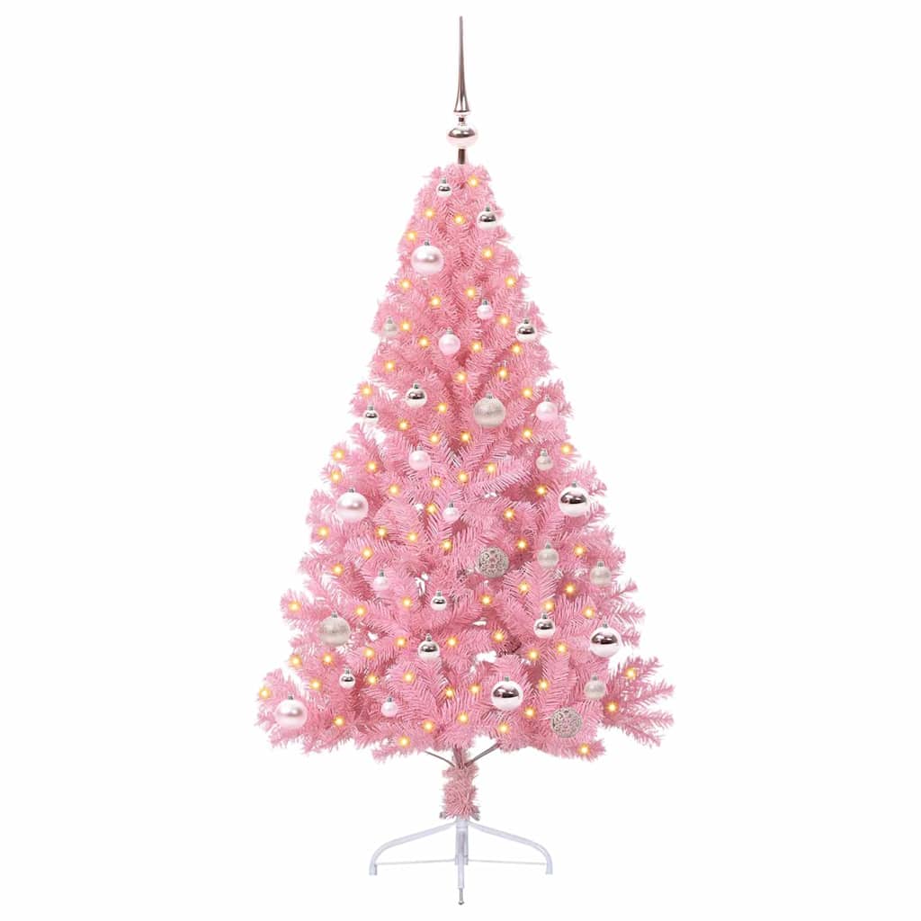 VidaXL sapin de Noël artificiel illuminé avec 150 LED rose 150 cm PVC