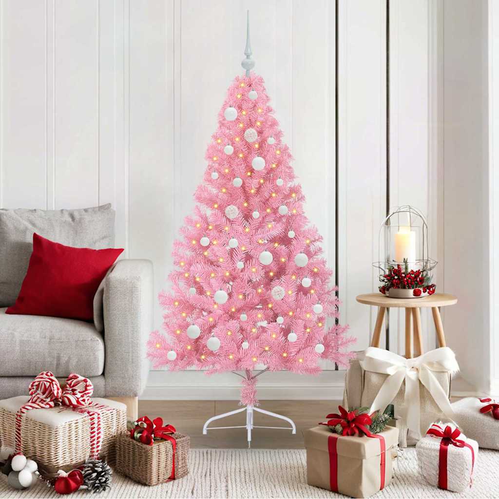 VidaXL sapin de Noël artificiel illuminé avec 150 LED rose 150 cm PVC