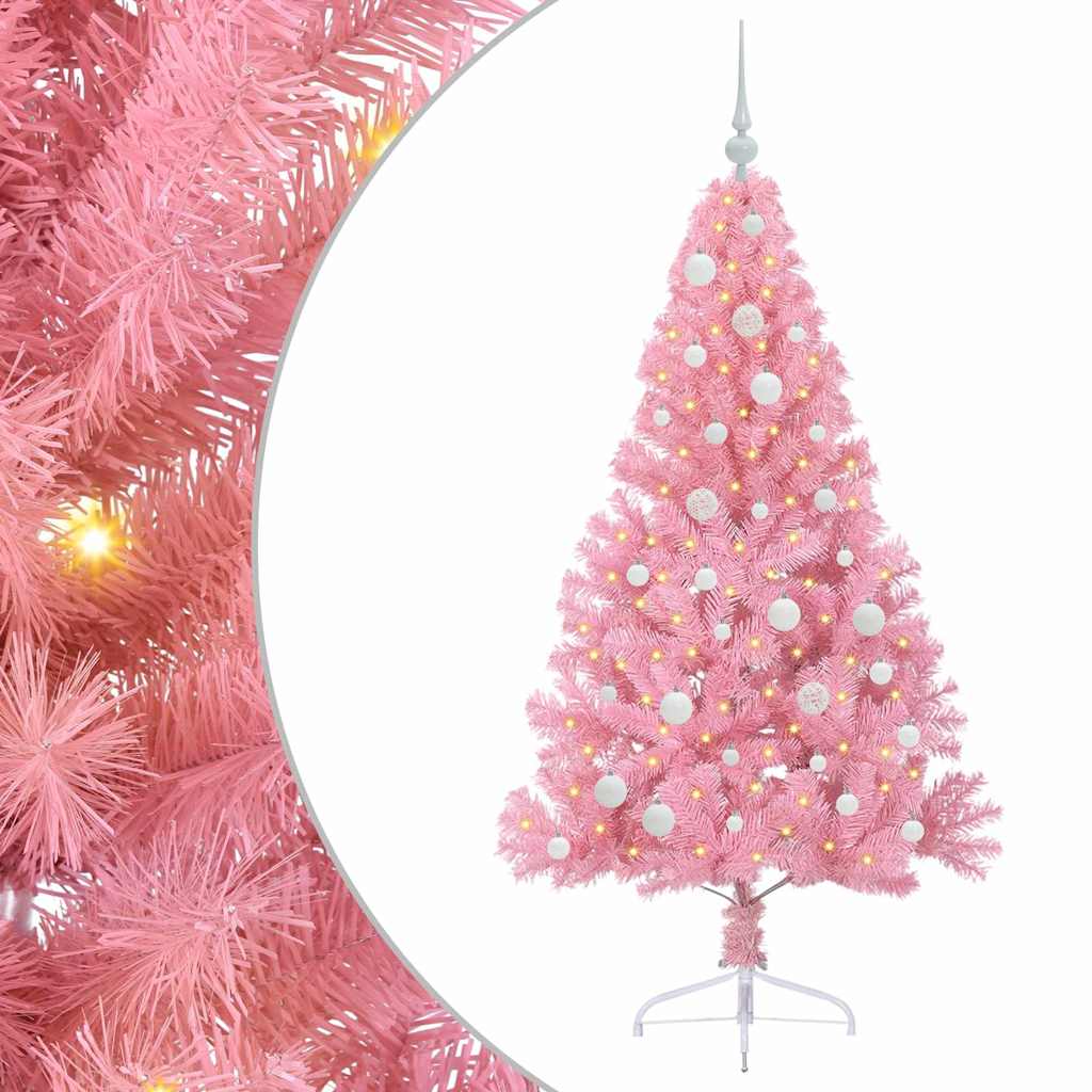 VidaXL sapin de Noël artificiel illuminé avec 150 LED rose 150 cm PVC