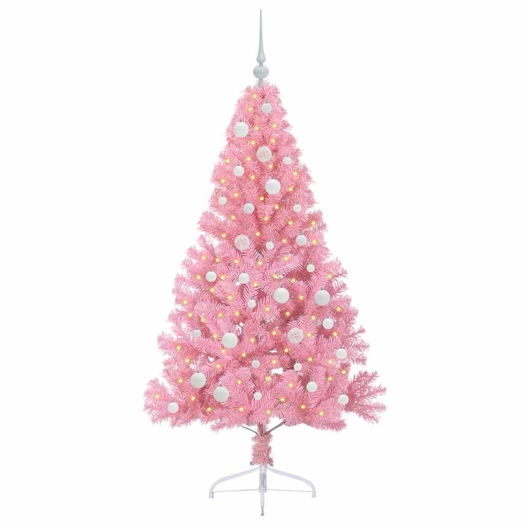 VidaXL sapin de Noël artificiel illuminé avec 150 LED rose 150 cm PVC