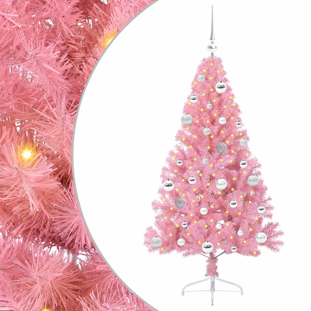 VidaXL sapin de Noël artificiel illuminé avec 150 LED rose 150 cm PVC