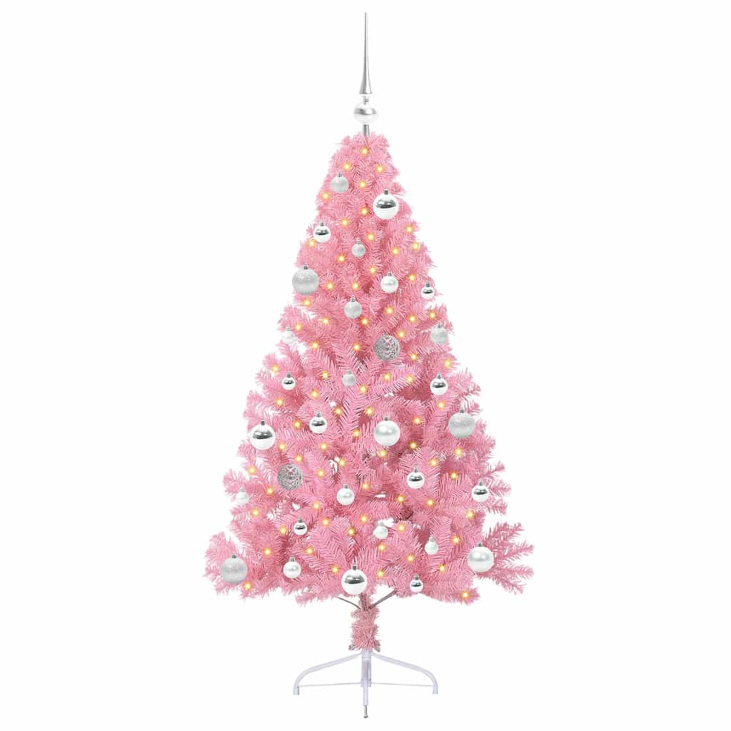 VidaXL sapin de Noël artificiel illuminé avec 150 LED rose 150 cm PVC