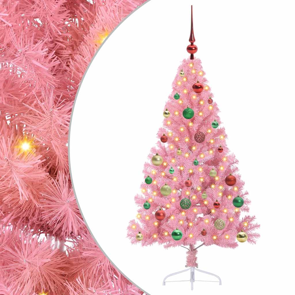 VidaXL sapin de Noël artificiel illuminé avec 150 LED rose 150 cm PVC