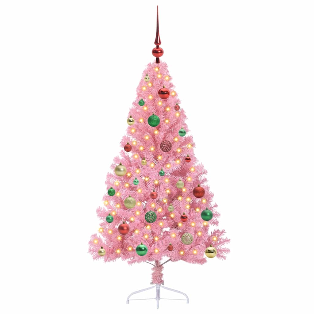 VidaXL sapin de Noël artificiel illuminé avec 150 LED rose 150 cm PVC