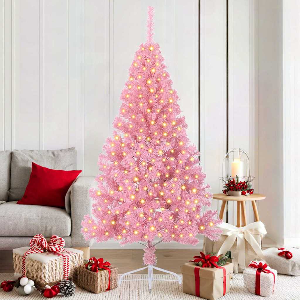 VidaXL sapin de Noël artificiel illuminé avec 300 LED rose 180 cm PVC
