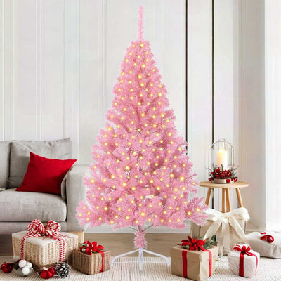 VidaXL sapin de Noël artificiel illuminé avec 300 LED rose 180 cm PVC