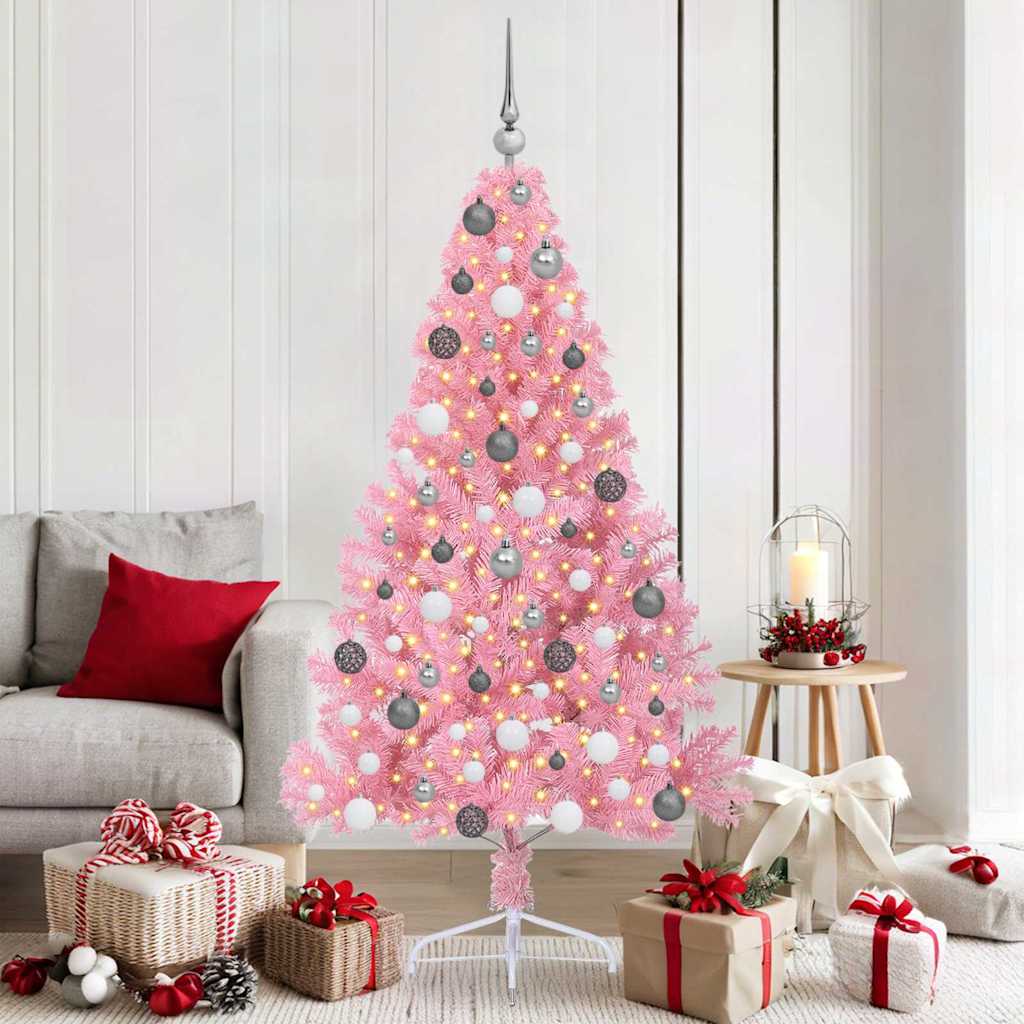 VidaXL sapin de Noël artificiel illuminé avec 300 LED rose 180 cm PVC