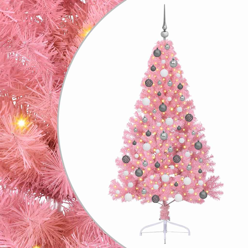 VidaXL sapin de Noël artificiel illuminé avec 300 LED rose 180 cm PVC