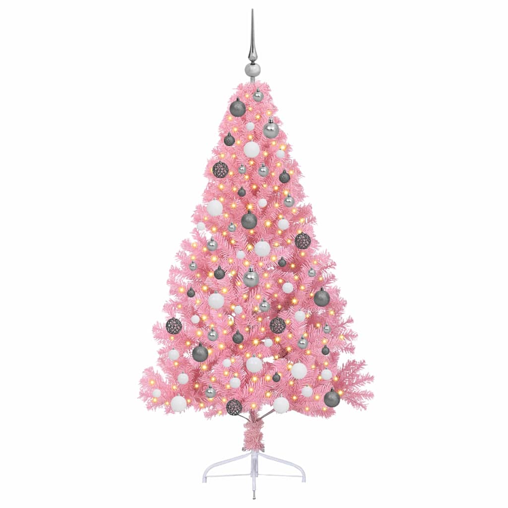 VidaXL sapin de Noël artificiel illuminé avec 300 LED rose 180 cm PVC