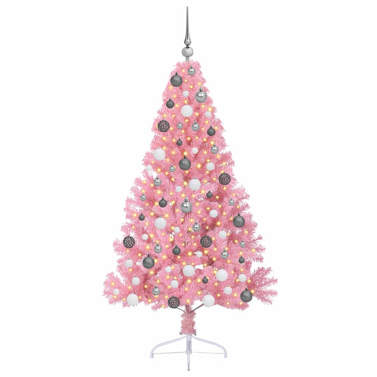 VidaXL sapin de Noël artificiel illuminé avec 300 LED rose 180 cm PVC