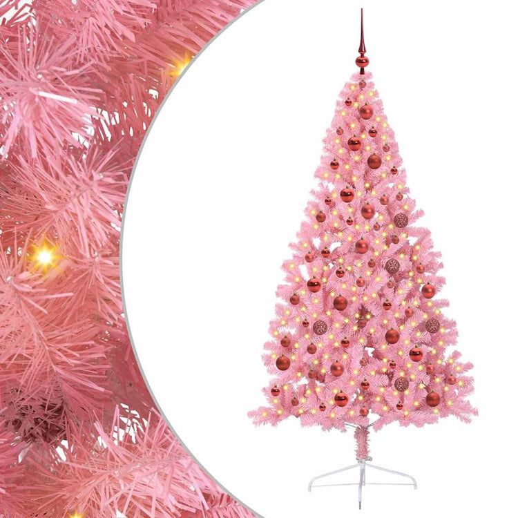 VidaXL sapin de Noël artificiel illuminé avec 300 LED rose 180 cm PVC