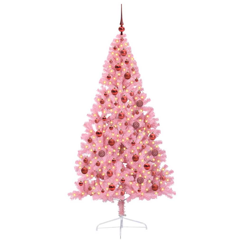 VidaXL sapin de Noël artificiel illuminé avec 300 LED rose 180 cm PVC