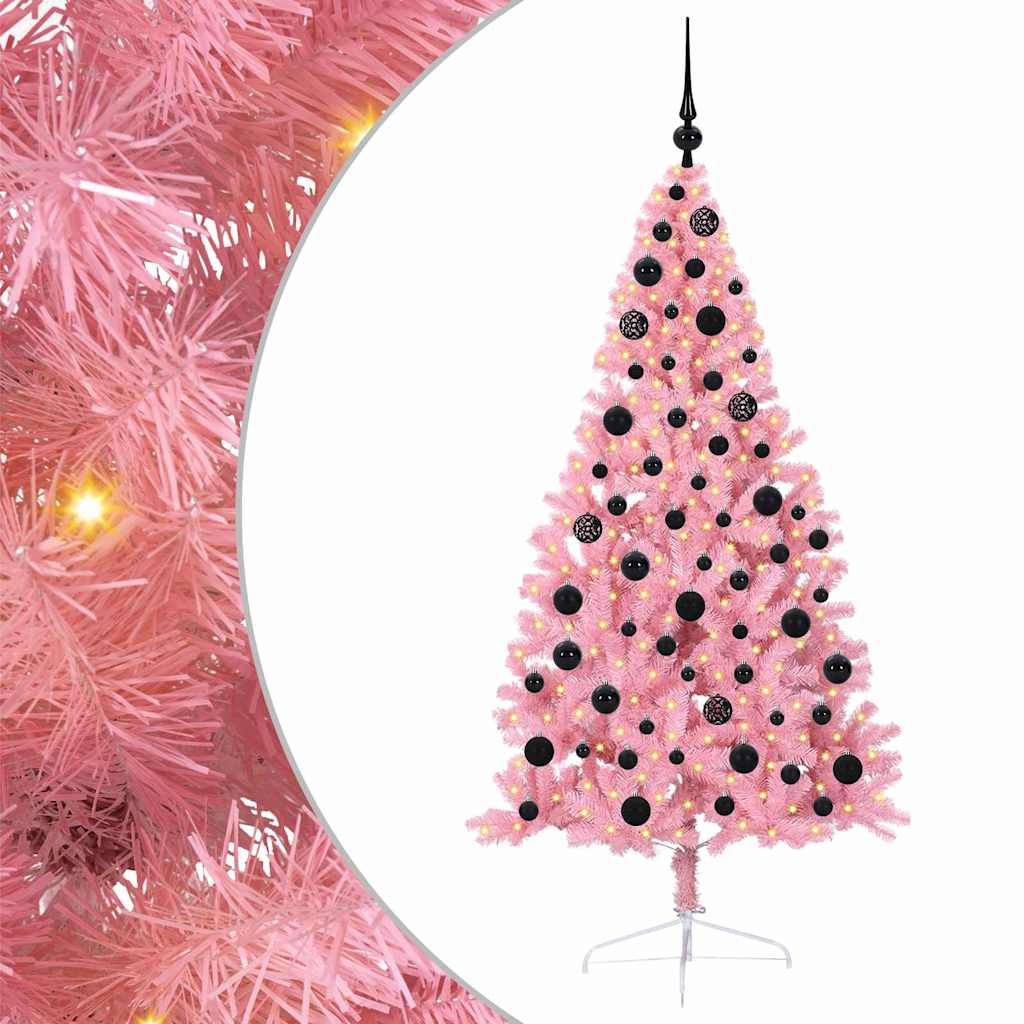 VidaXL sapin de Noël artificiel illuminé avec 300 LED rose 180 cm PVC