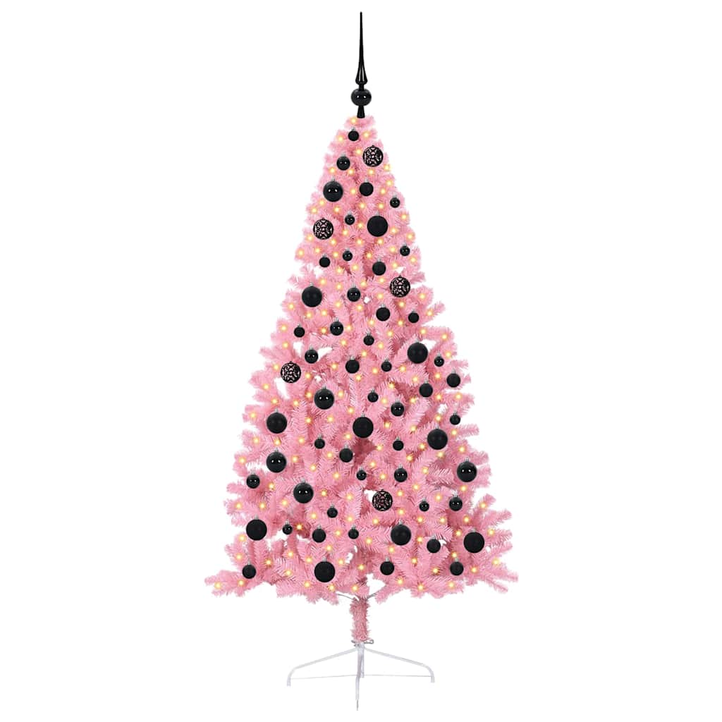 VidaXL sapin de Noël artificiel illuminé avec 300 LED rose 180 cm PVC