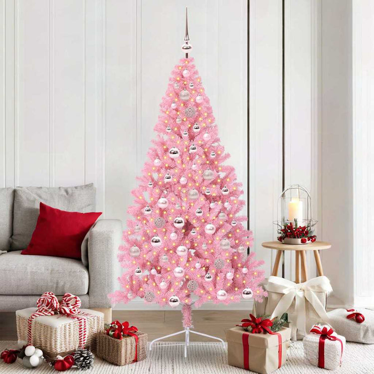 VidaXL sapin de Noël artificiel illuminé avec 300 LED rose 180 cm PVC