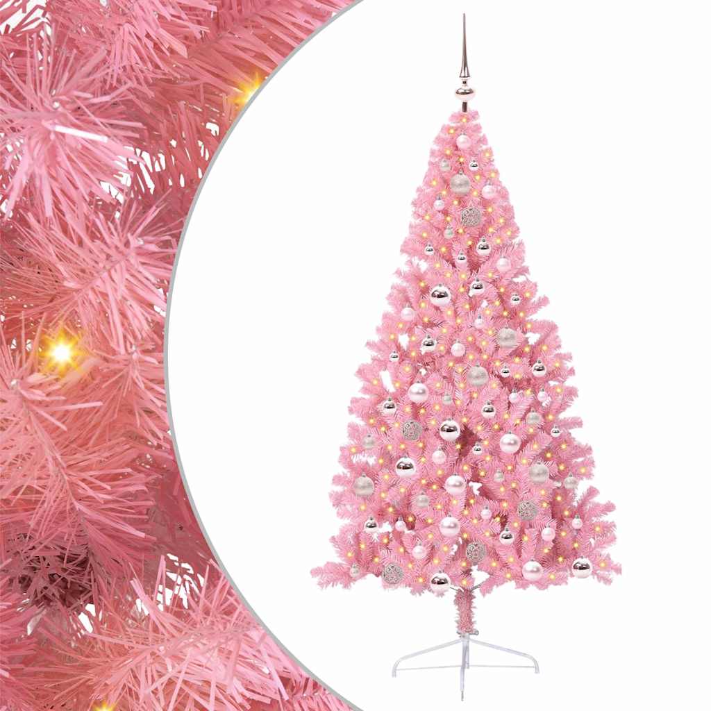VidaXL sapin de Noël artificiel illuminé avec 300 LED rose 180 cm PVC