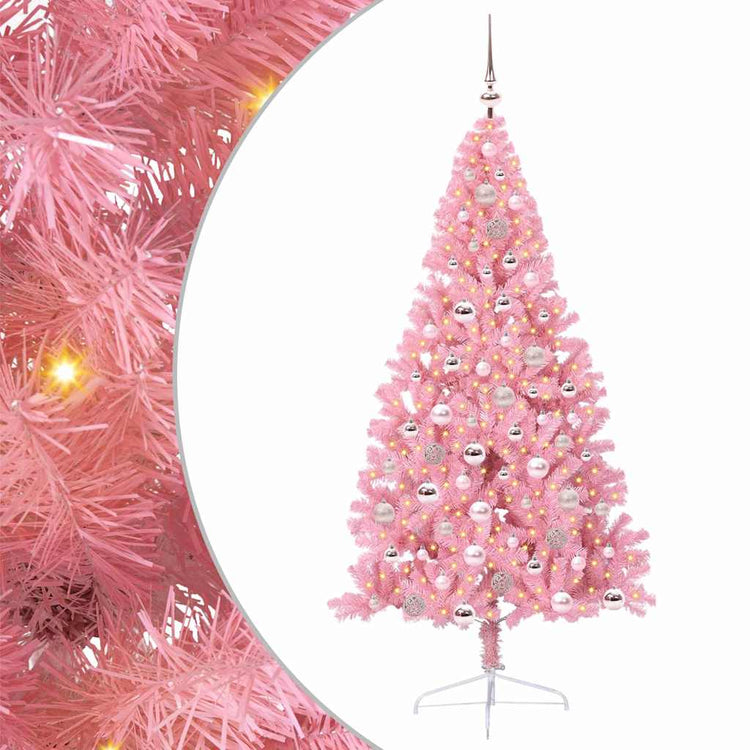 VidaXL sapin de Noël artificiel illuminé avec 300 LED rose 180 cm PVC