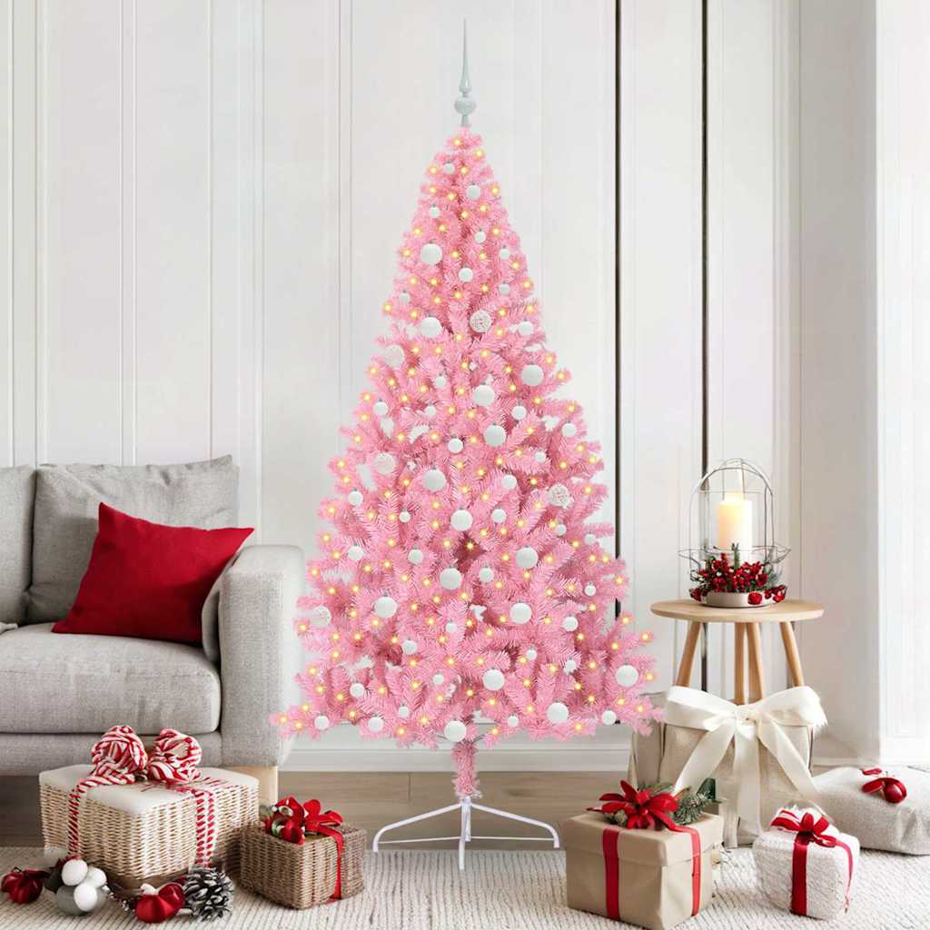 VidaXL sapin de Noël artificiel illuminé avec 300 LED rose 180 cm PVC
