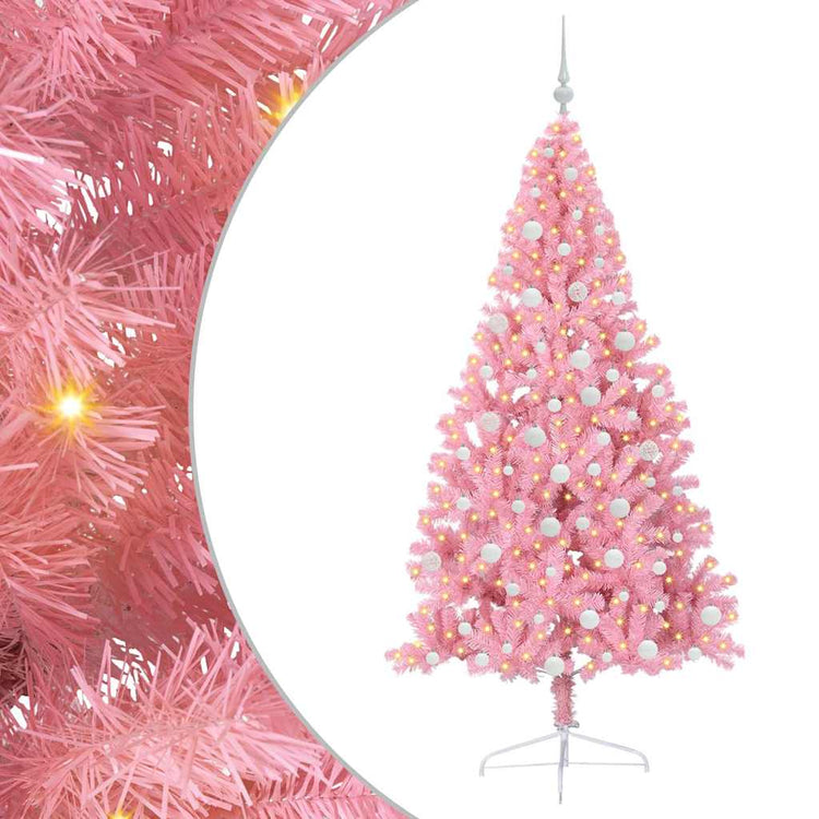VidaXL sapin de Noël artificiel illuminé avec 300 LED rose 180 cm PVC
