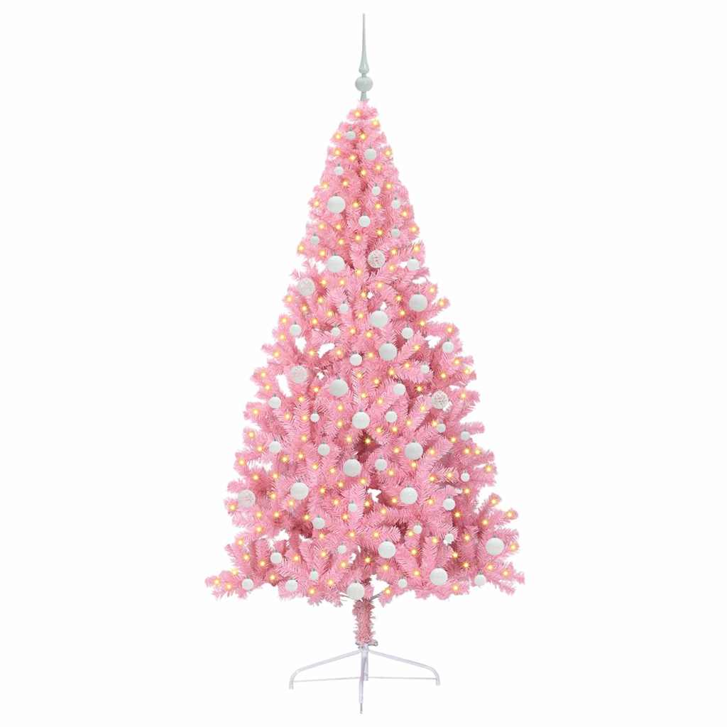 VidaXL sapin de Noël artificiel illuminé avec 300 LED rose 180 cm PVC
