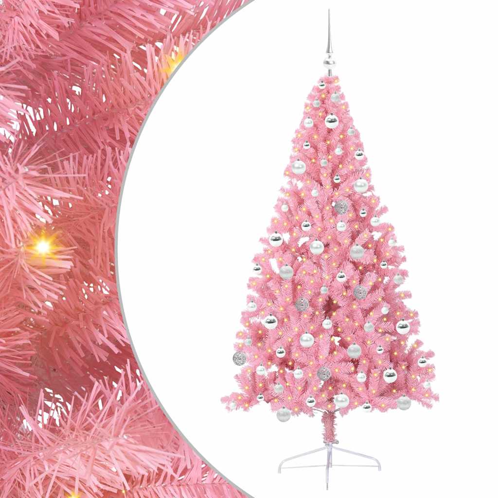 VidaXL sapin de Noël artificiel illuminé avec 300 LED rose 180 cm PVC