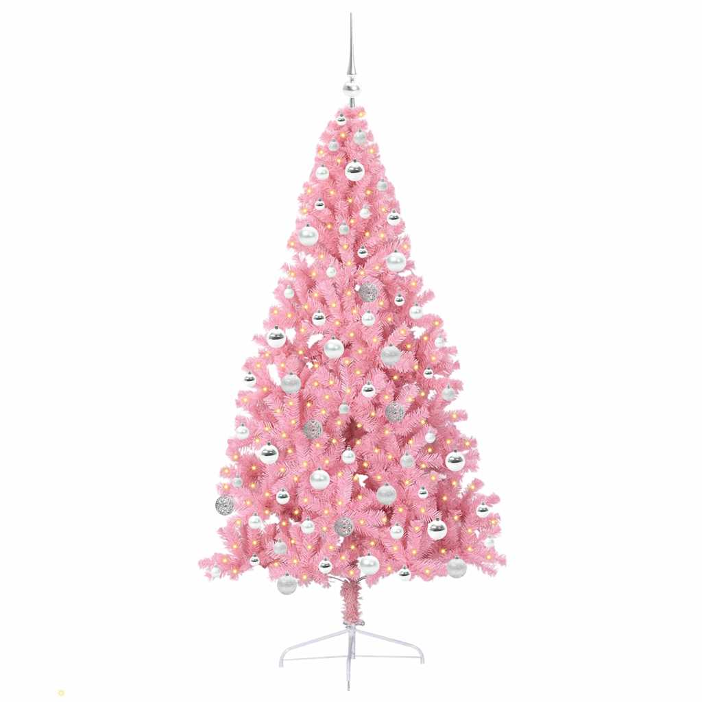 VidaXL sapin de Noël artificiel illuminé avec 300 LED rose 180 cm PVC