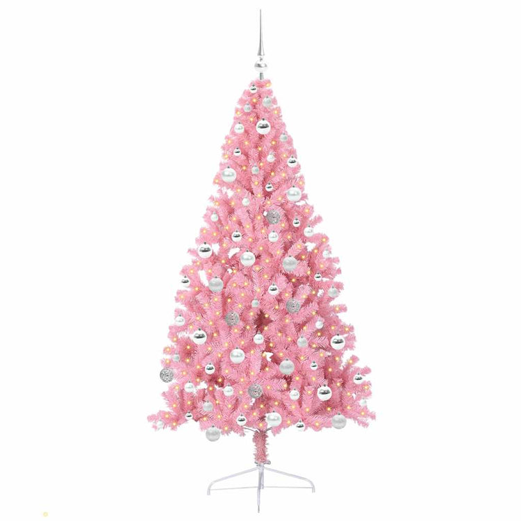 VidaXL sapin de Noël artificiel illuminé avec 300 LED rose 180 cm PVC