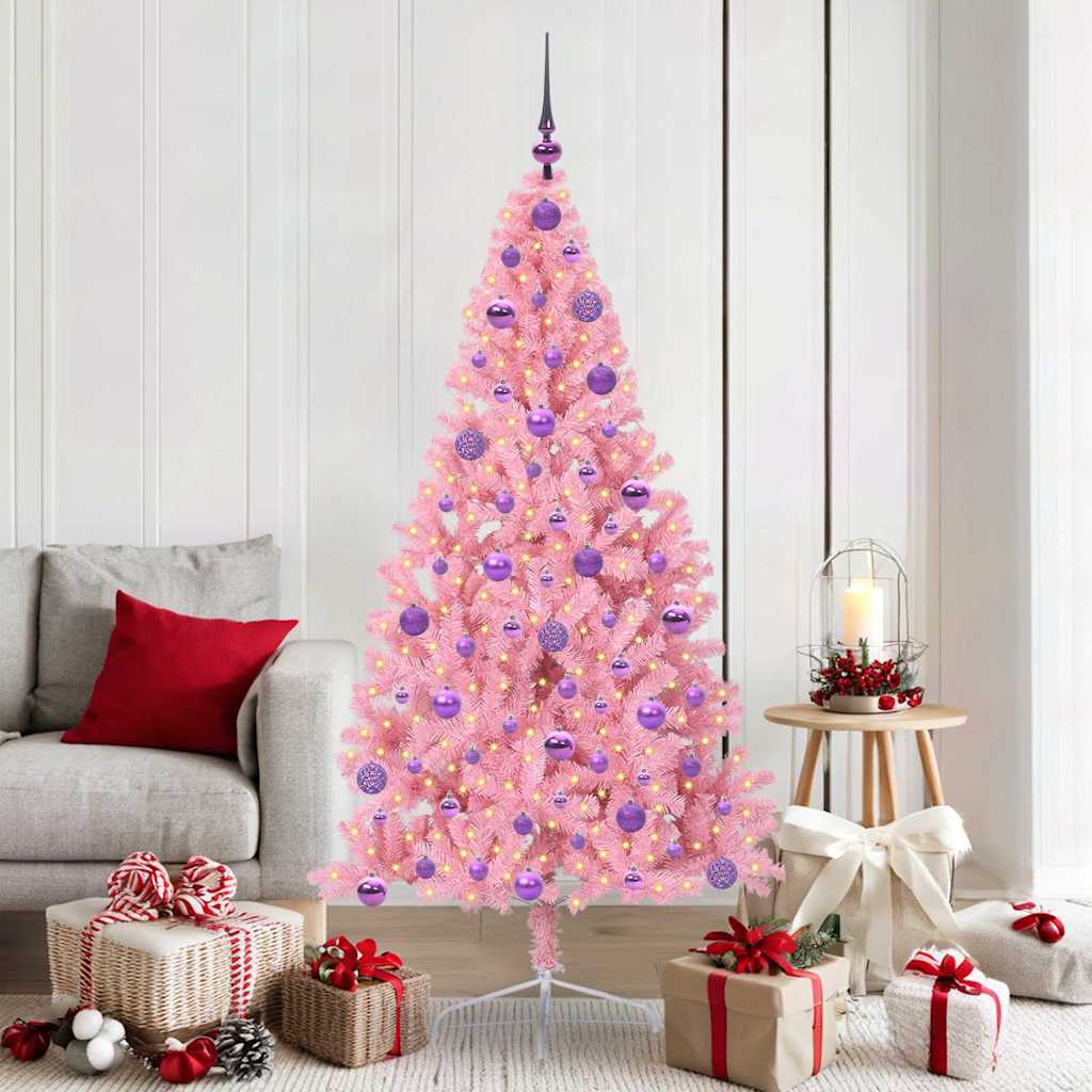 VidaXL sapin de Noël artificiel illuminé avec 300 LED rose 180 cm PVC