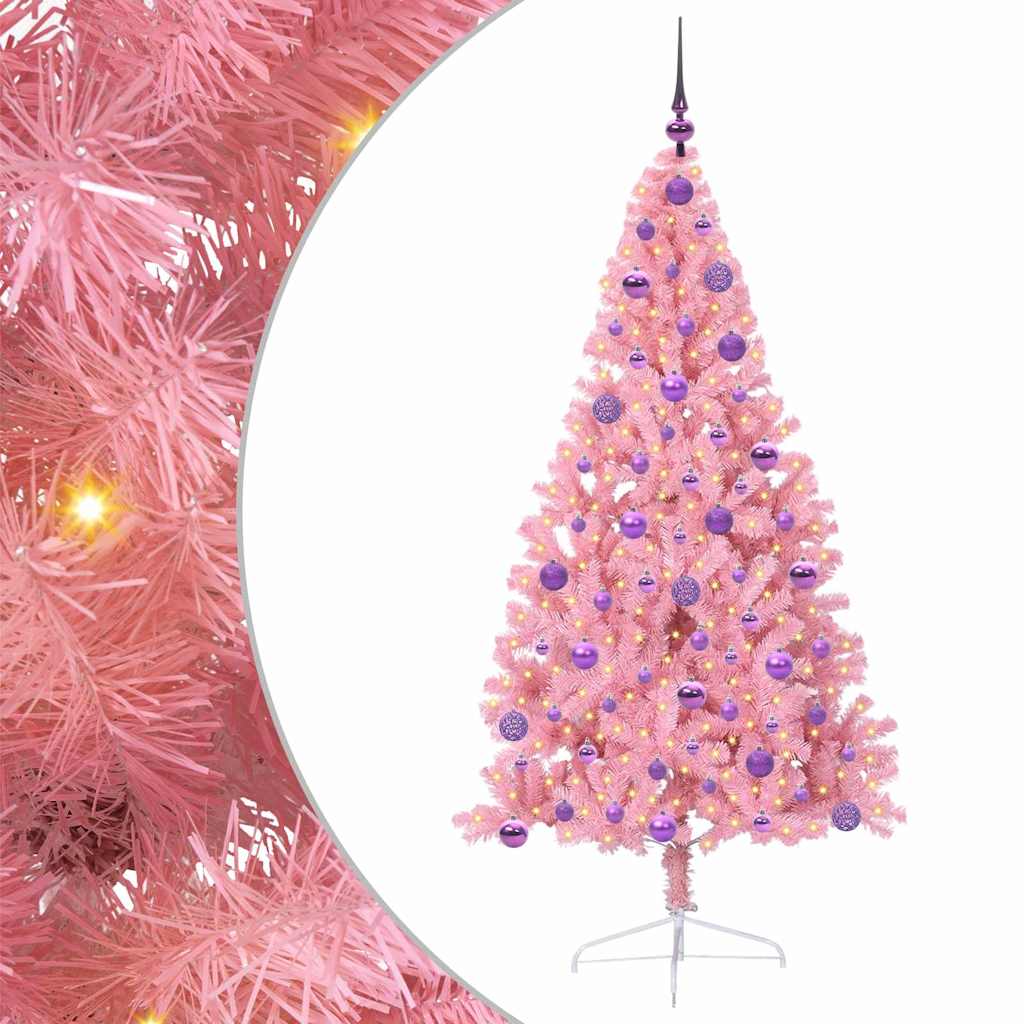 VidaXL sapin de Noël artificiel illuminé avec 300 LED rose 180 cm PVC