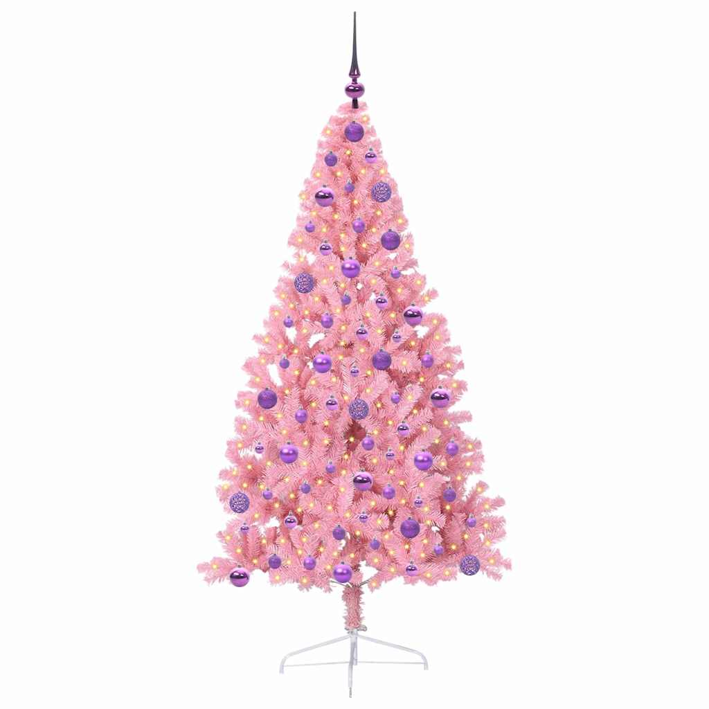 VidaXL sapin de Noël artificiel illuminé avec 300 LED rose 180 cm PVC