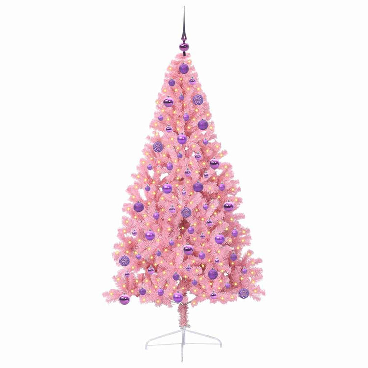 VidaXL sapin de Noël artificiel illuminé avec 300 LED rose 180 cm PVC