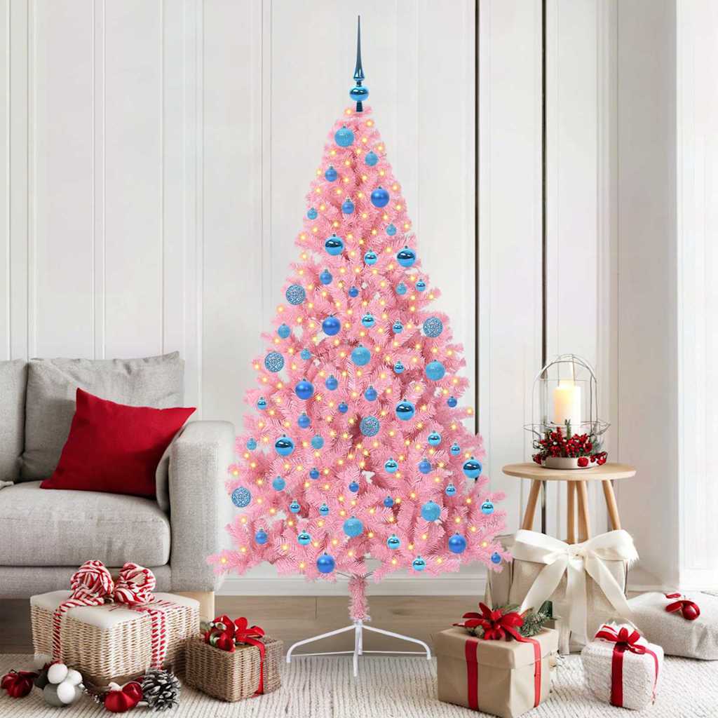 VidaXL sapin de Noël artificiel illuminé avec 300 LED rose 180 cm PVC