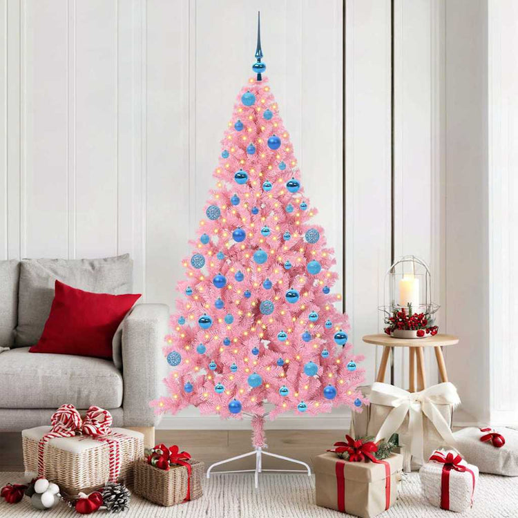 VidaXL sapin de Noël artificiel illuminé avec 300 LED rose 180 cm PVC