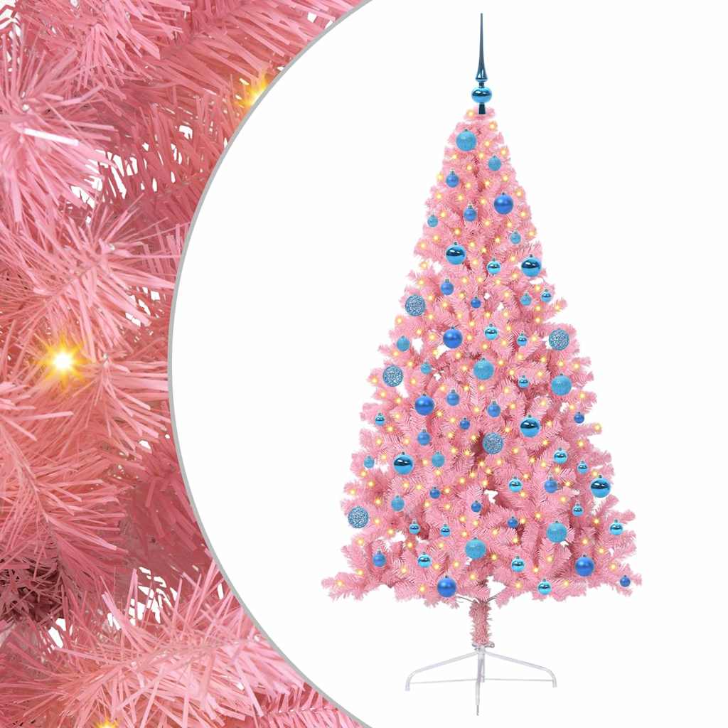 VidaXL sapin de Noël artificiel illuminé avec 300 LED rose 180 cm PVC