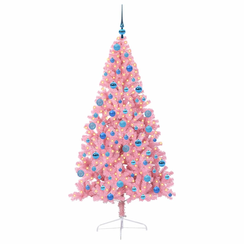 VidaXL sapin de Noël artificiel illuminé avec 300 LED rose 180 cm PVC