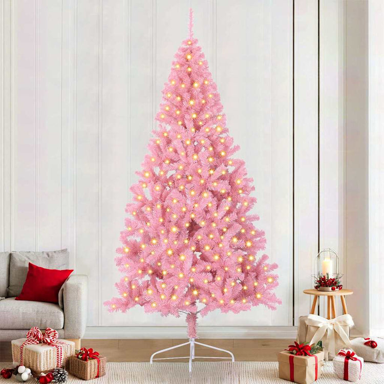 VidaXL sapin de Noël artificiel illuminé avec 300 LED rose 240 cm PVC