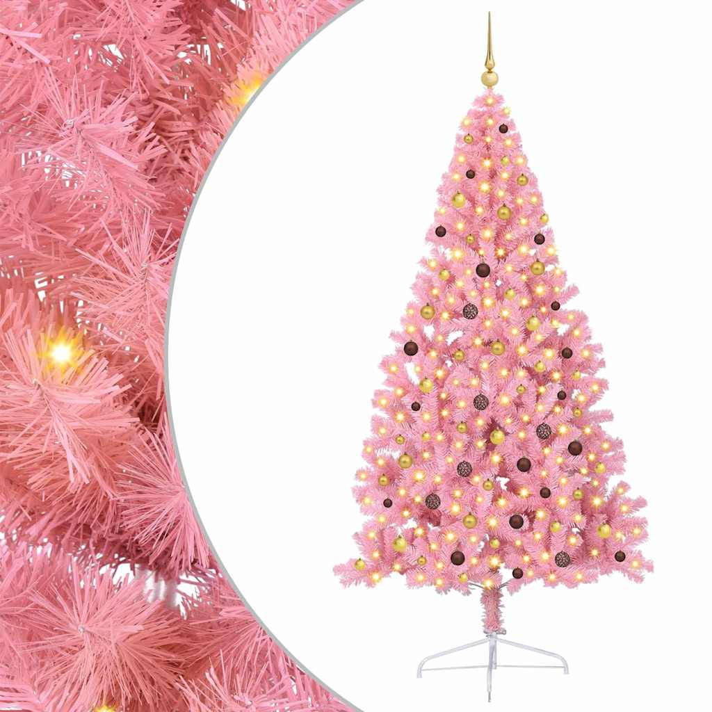 VidaXL sapin de Noël artificiel illuminé avec 300 LED rose 240 cm PVC