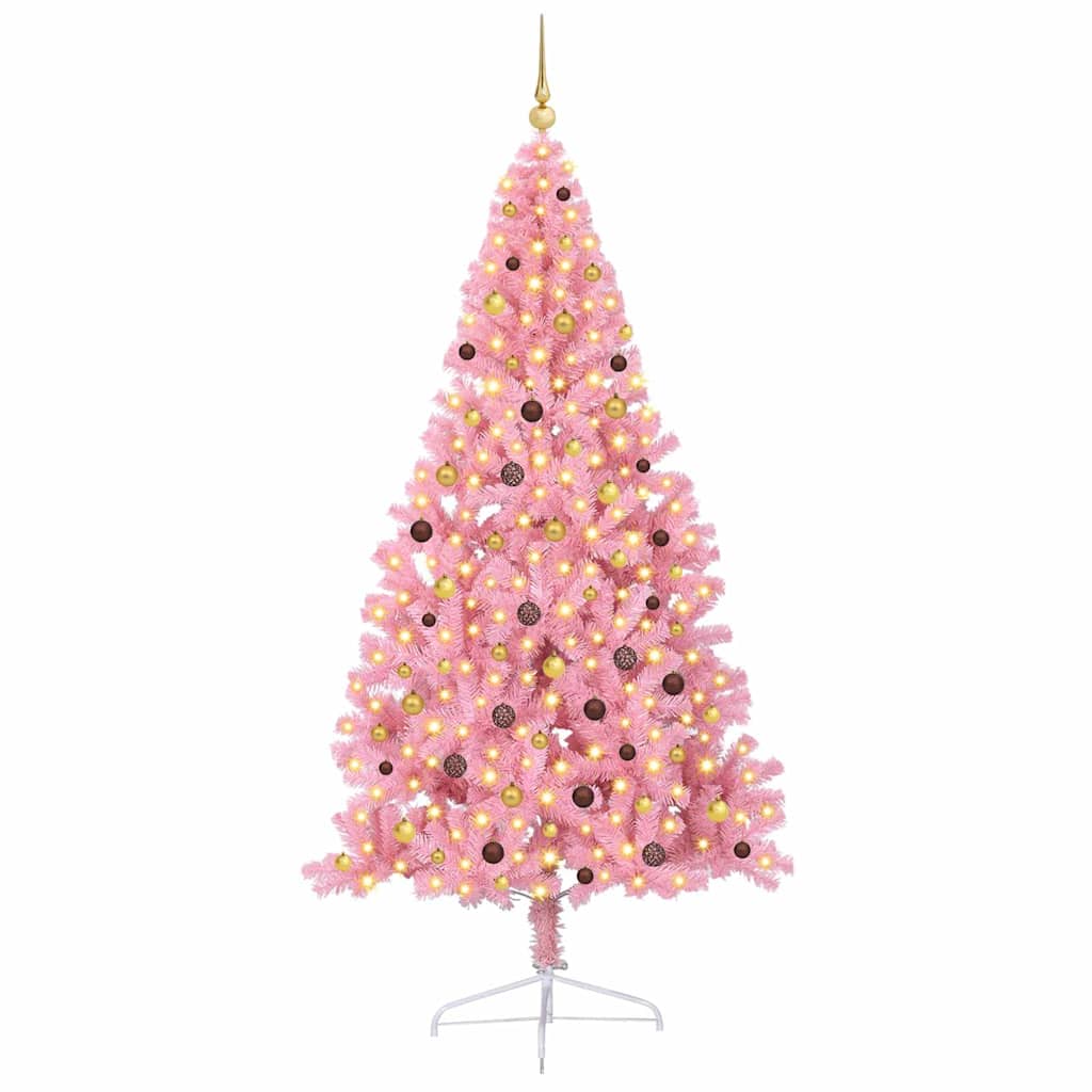 VidaXL sapin de Noël artificiel illuminé avec 300 LED rose 240 cm PVC